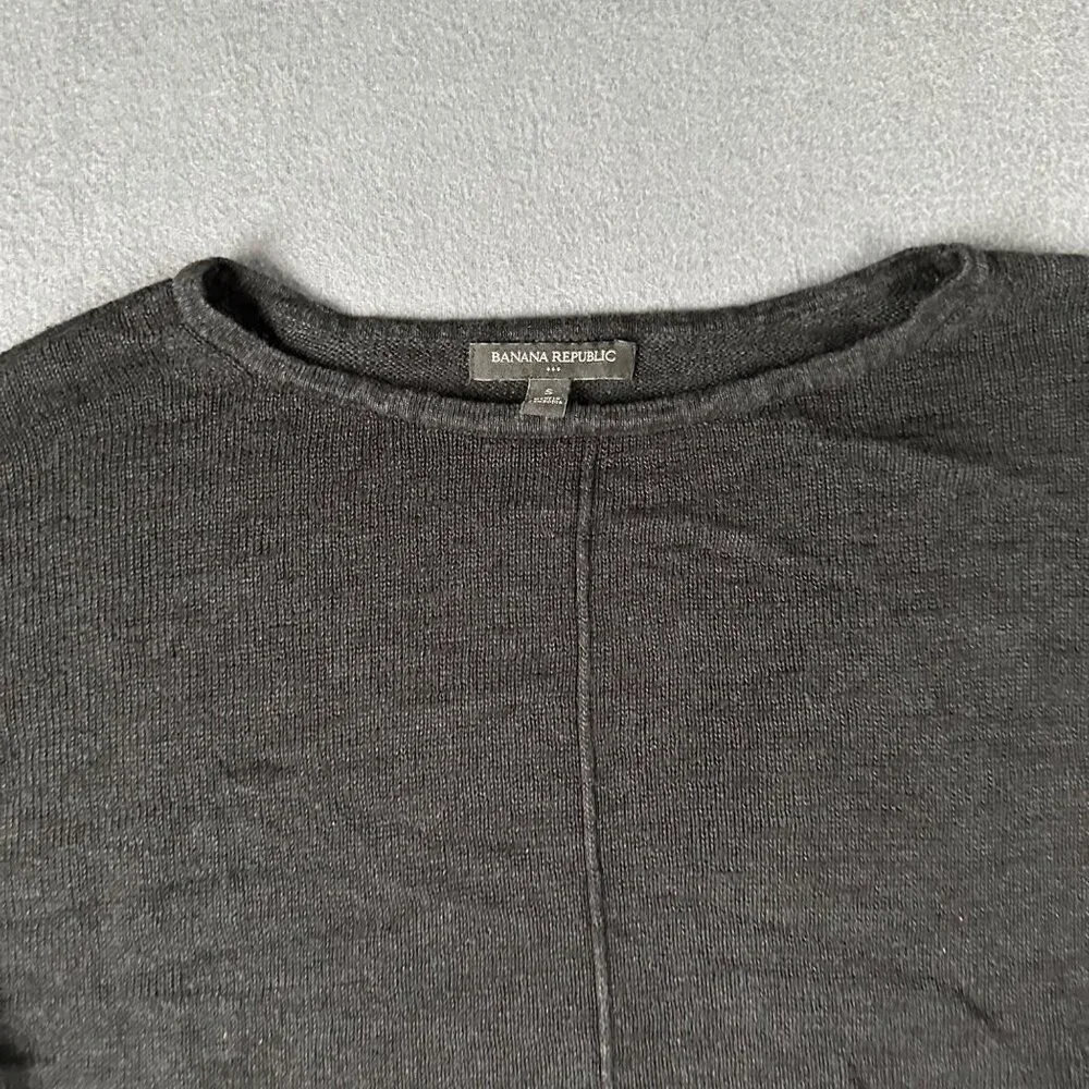 Banana‎ Republic Womens S Black Sweater Crew Neck Ribbed Hem Cuffs Pullover